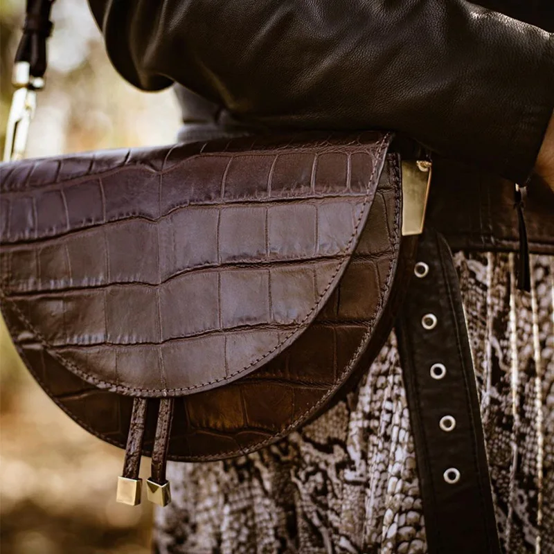 Модная крокодиловая женская сумка через плечо полукруглая седельная сумки на из