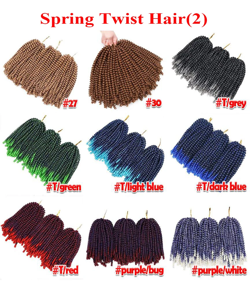 

3 packs 8 Inch Synthetic Spring Twist Crochet Hair Extensions For Women Jamaican Bounce Ombre Braiding Hair Passion Twist Braids