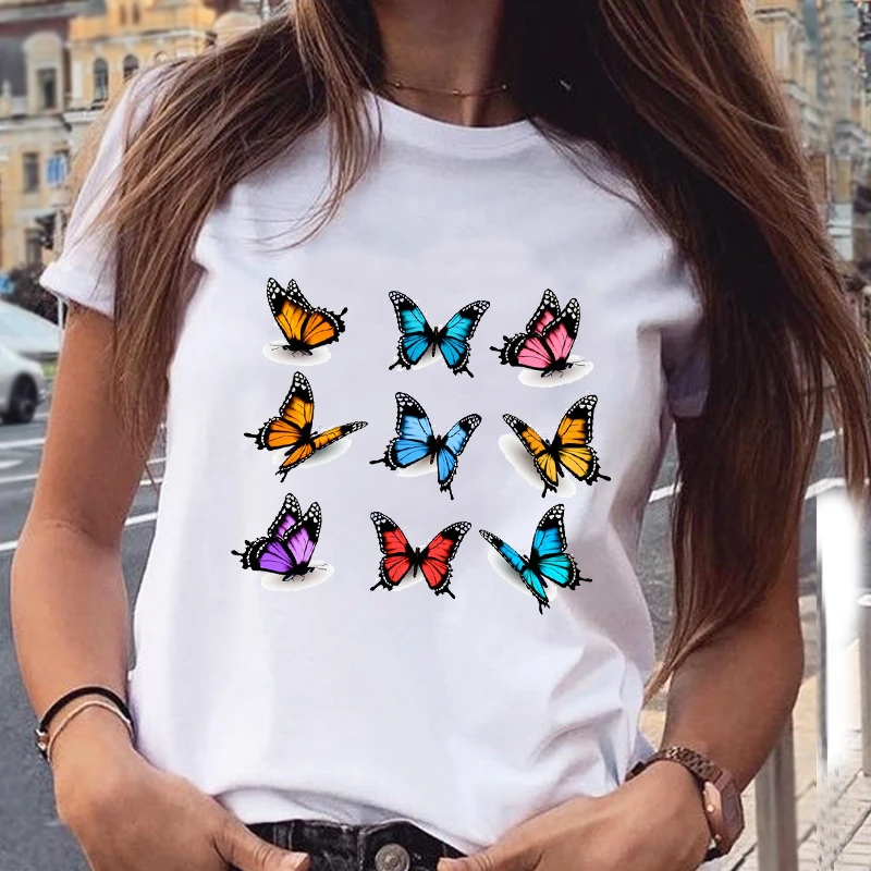 

FIXSYS Butterfly Graphic Printed T-shirt Cute Summer Spring 90s Style Women Tshirts Casual Fashion Aesthetics Female Clothes