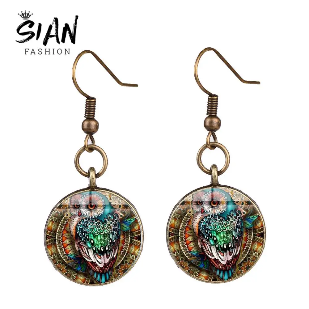 Азиатских Винтаж в богемном стиле сережки виде совы с изображениями животных и