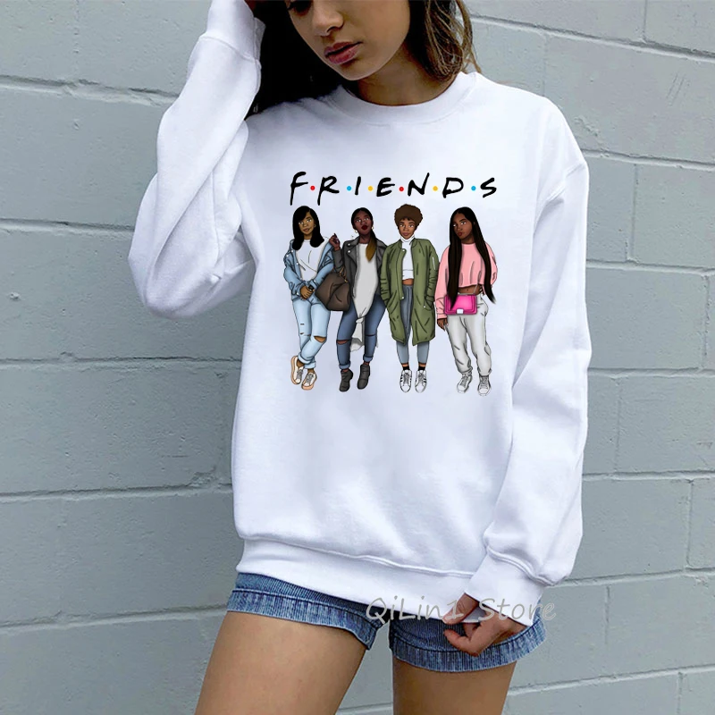 

Best Friends Hoodie Woman Melanin Sweatshirts Kawaii Black Girls Print White BFF Sweat Femme Friends Tv Show Jumper Streetwear