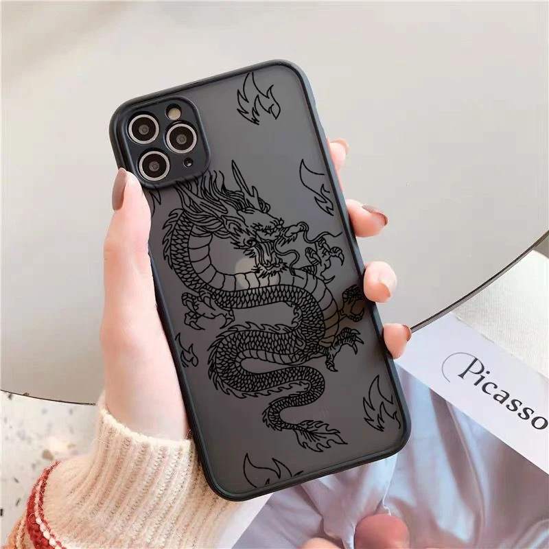 USLION Fashion Dragon Animal Pattern Phone Case For iPhone 13 12 11 Pro XS MAX X XR SE 7 8 Plus Hard Transparent Cover Matte Bag