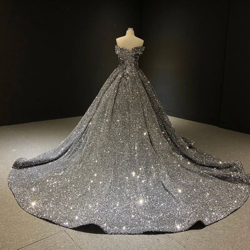 J66742 JANCEMBER Boat Neck Short Sleeve Prom Dresses 2020 Luxury Lace Up Back Shining Sequins Chapel Train Women Party Dress New