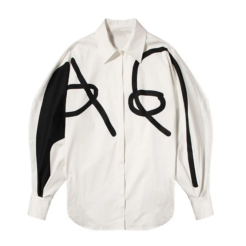 

MSXU Blouse Women's Autumn 2020 New Niche Designer Careful Geometric Graffiti Loose Large Sleeves Profile Top