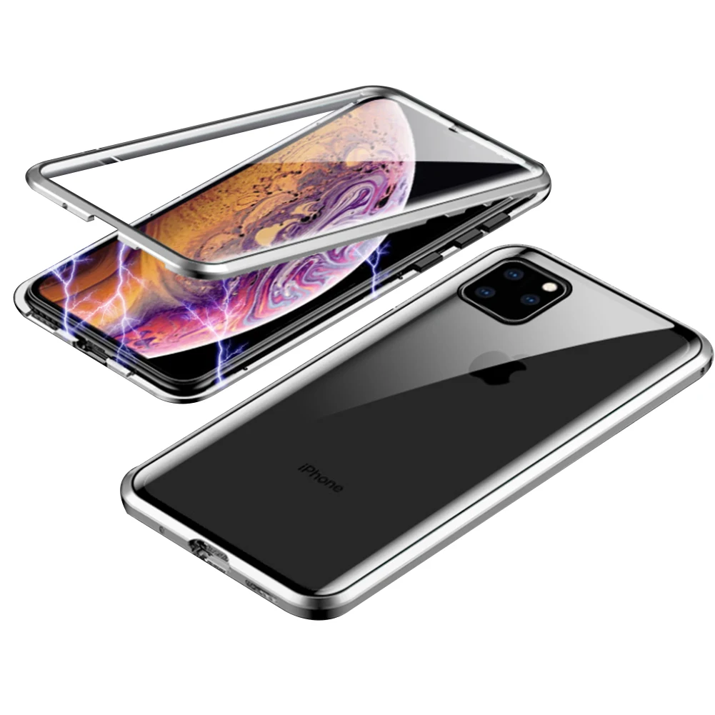 Магнитный чехол из закаленного стекла для iPhone 11 Pro X XS MAX XR 7 8 Plus, магнитный металлический бампер для samsung Galaxy Note 10 Plus