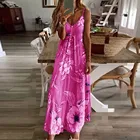Женское вечерние нее платье без рукавов, длинное платье с цветочным принтом и открытыми плечами