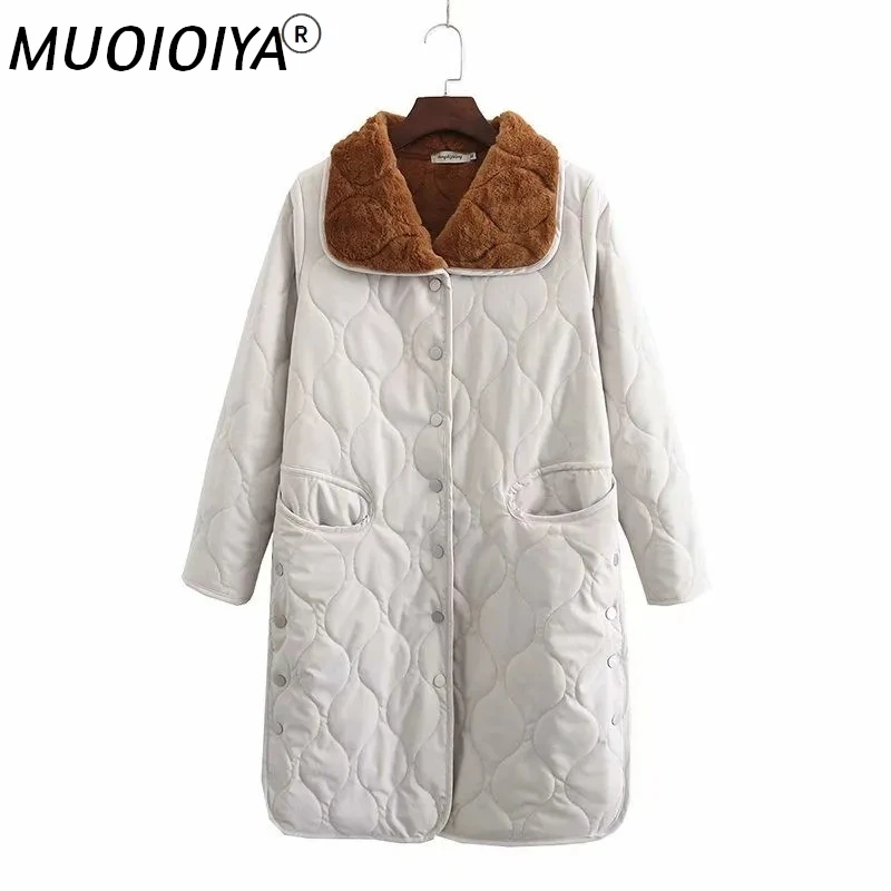 

Fashion Fur Collar Long Parka Winter Coat Down Jacket Women Plus Size Single Breasted Casual Warm Oversize Outerwear Female