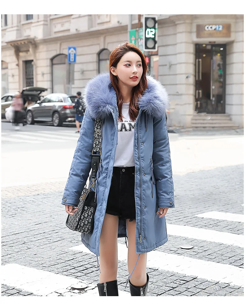 Женские длинные толстые парки фланелевая подкладка с большим меховым воротником Куртка женская с капюшоном зимнее пальто Женская модная холодная верхняя одежда