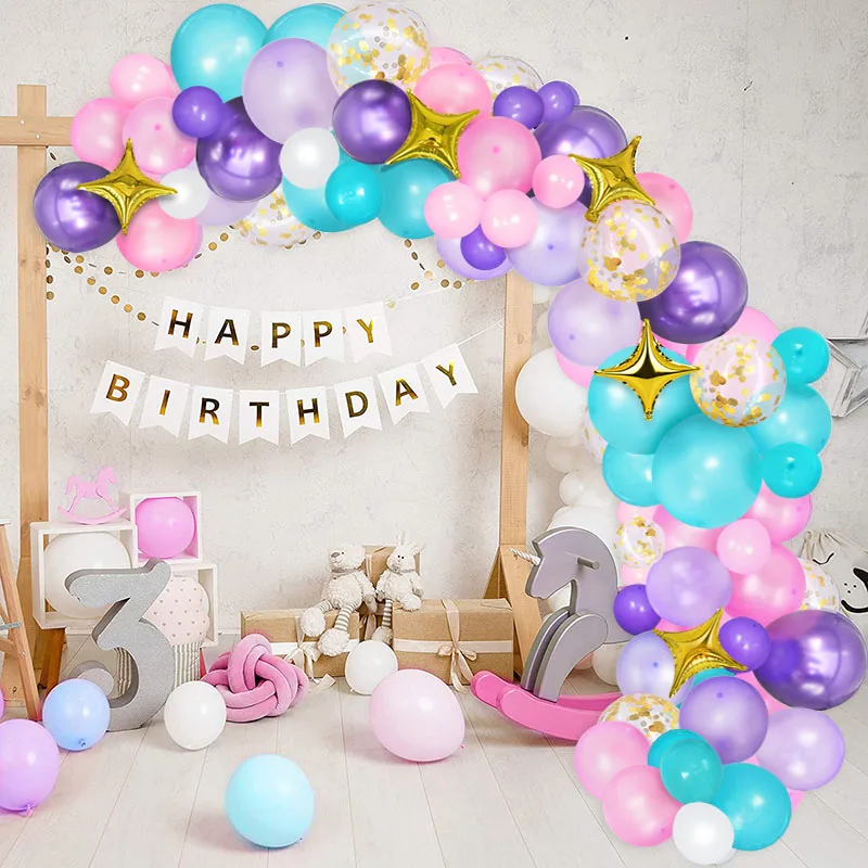 Globos de unicornio en arco para chica y ni&ntilde;os, decoraci&oacute;n de fiesta de cumplea&ntilde;os, de l&aacute;tex, 107 unidades-3