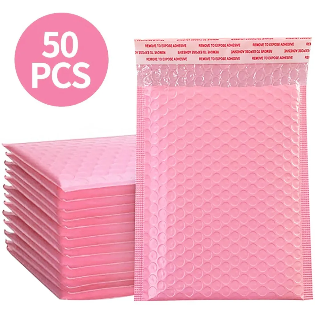 

50pcs PE 15 X 20cm Bubble Mailers Pink Poly Bubble Mailer Self Seal Padded Envelopes Gift Bags for Book Magazine Lined Mailer