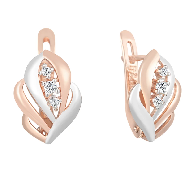 FJ белый цветок со стразами серьги в виде листьев для женщин 585 розовое золото цвет висячие