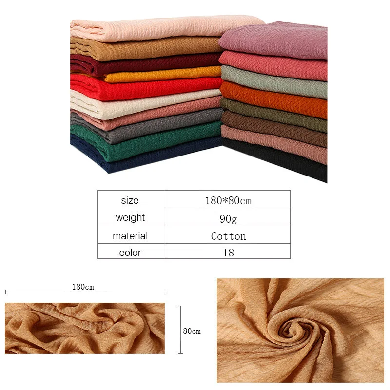 

Crinkle Cotton Hijab Scarf Women Muslim Solid Plain Soft Long Shaws And Waps Head Scarves Islamic Femme Scarves Foulard Bandana
