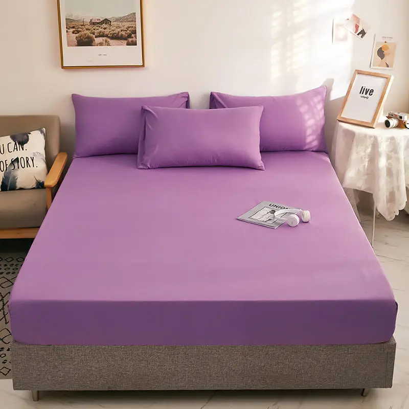 Bonenjoy 1pc Purple Bed Sheet Queen Size funda nordica cama 135 Fitted King on Elastic 180x200(without pillowcase - купить по