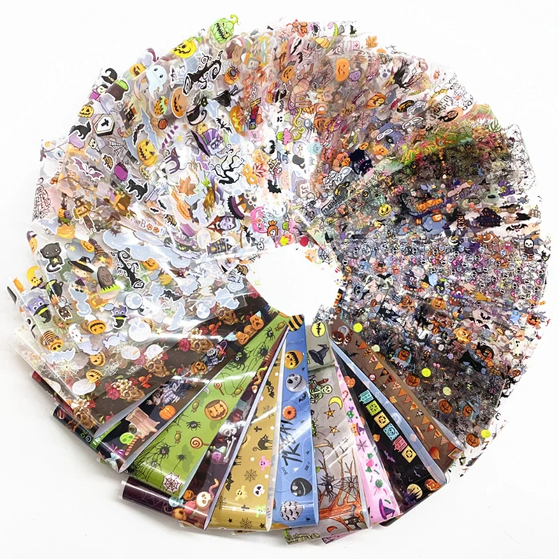 

20 рулонов фольги для ногтей на Хэллоуин, переводная бумага с градиентом, рождественские наклейки для ногтевого дизайна, полосатые Цветочные переводки для маникюра, украшения для ногтей