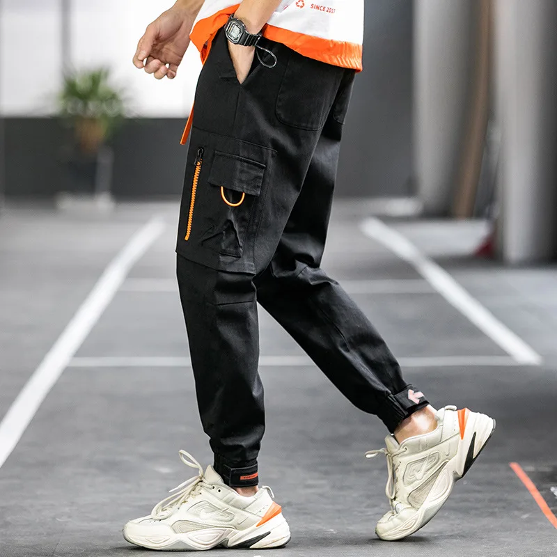 

Spring 2021 slacks with zipper pockets Velcro binding overalls for men joggers men mens clothing pleated pants men