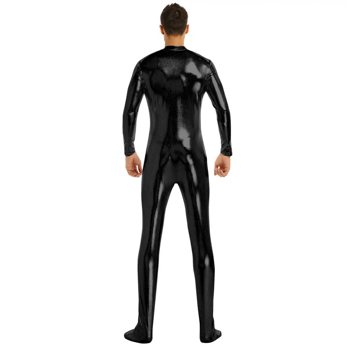 iiniim Mens Body Sexy Teddies Shiny Metallic Club Bodystocking Closed Toe Stretchy Full Body Leotard Bodysuit Clubwear Costumes
