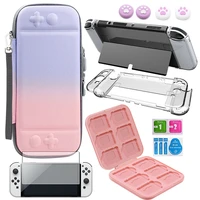switch oled accessories set storage bag 9h tempered glass protective film game card case pc crystal hard shell thumb grip caps