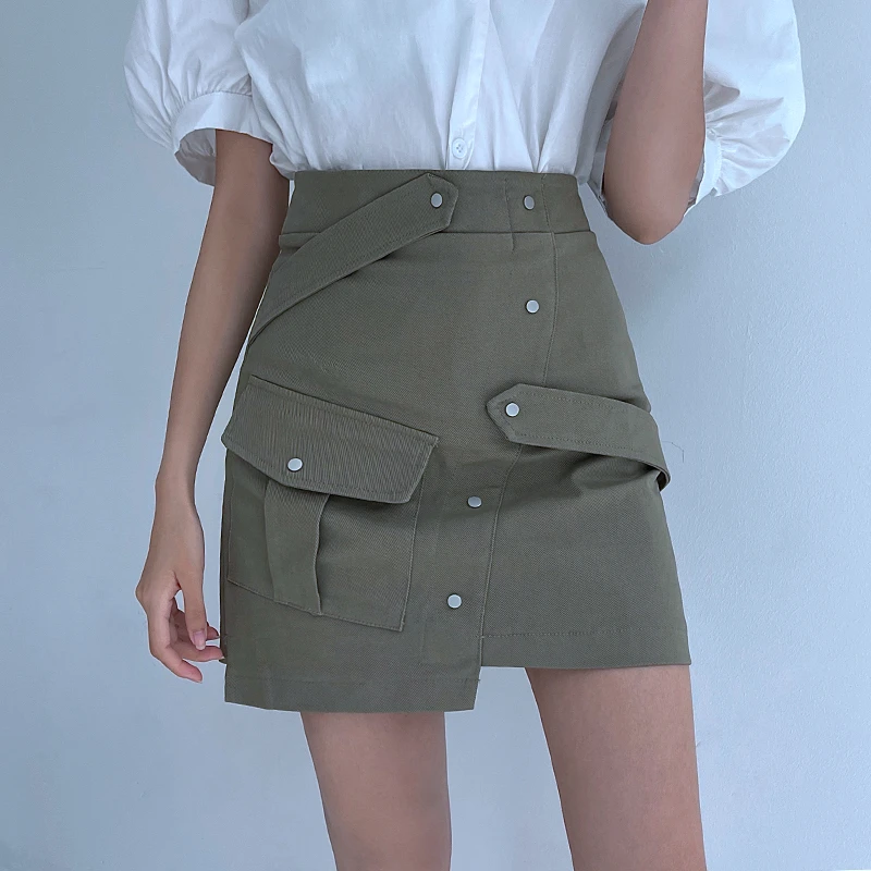 

BETHQUENOY Mujer Faldas Woman Skirt Midi Jupe Green Irregular A-line skirt Women 2021 Femme Saias Mulher Plisada Spodnica Damska