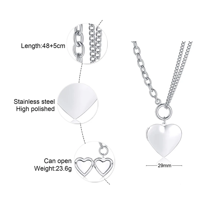 

Vnox Romantic Heart Locket Photo Frame Necklaces for Women Can Be Opened Stainless Steel Love Promise Keepsake Gifts Jewelry