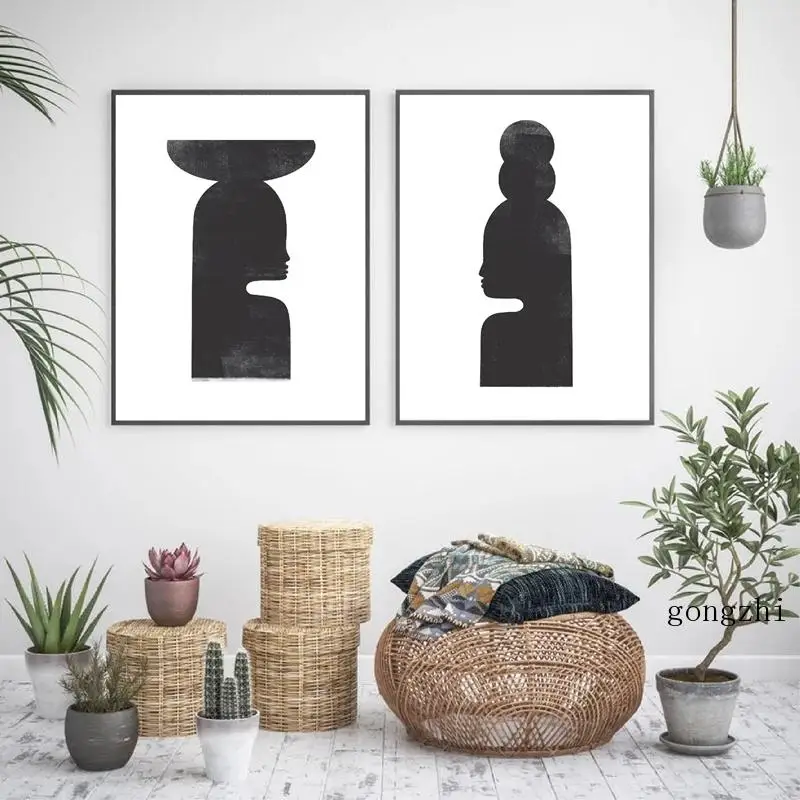 

Abstract Female Nordic Posters Woodblock Style Illustration Canvas Painting and Prints Wall Art Pictures Living Room Home Decor