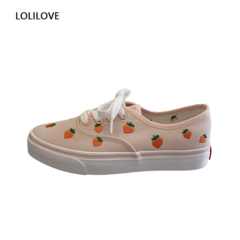 

Pink Shoes Japanese style Women Vulcanized Shoes Canvas Flats Retro girl Sweet Korean Cartoon shoes new style Casual Shoes