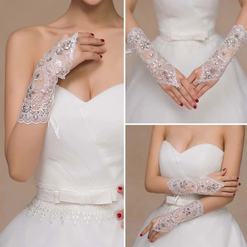 1 пара свадебных перчаток кружевные Модные выдалбливают цветок росы палец