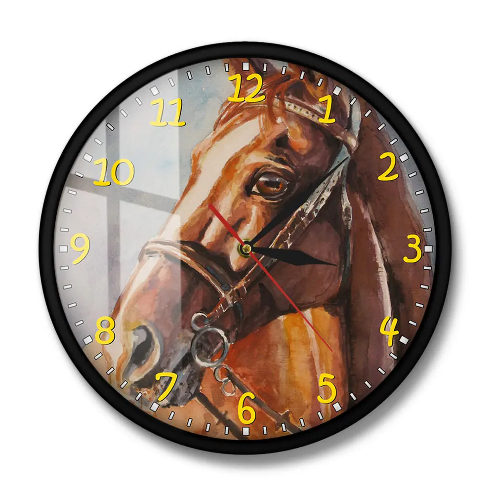 Акварельные настенные часы с принтом лошади дикая коричневая лошадь бесшумные