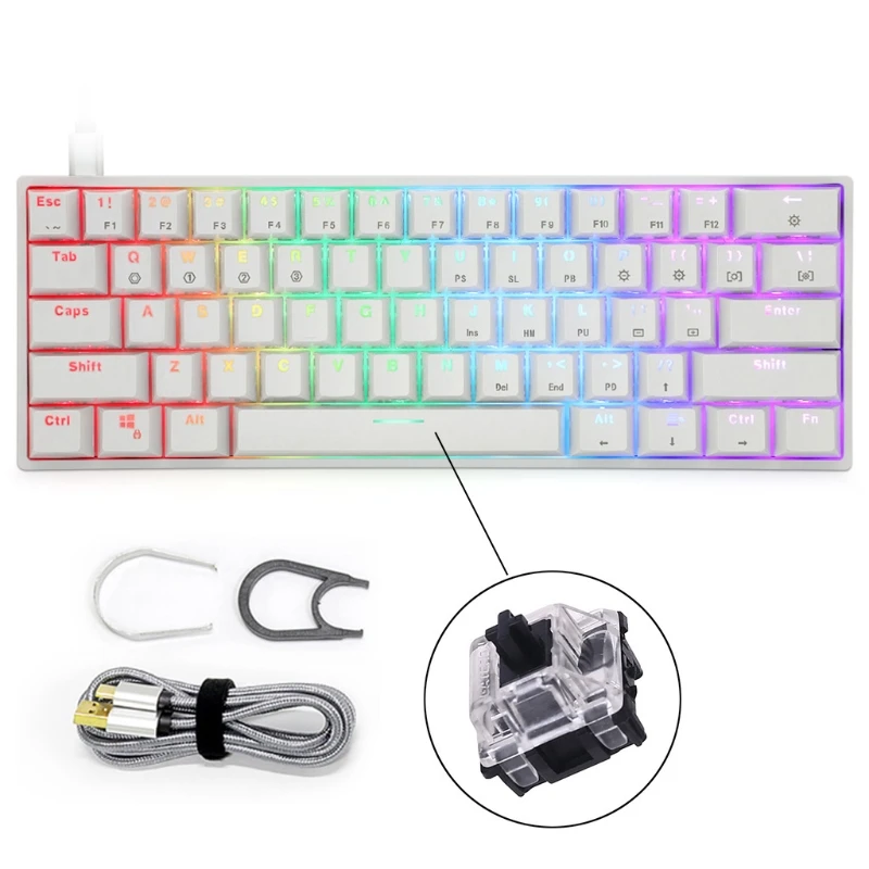 

61 Keys Mechanical Gaming Keyboard 3Pin Switch RGB Backlight Programmable customized HotSwap with 3Pin 5Pin DIY Keyboard