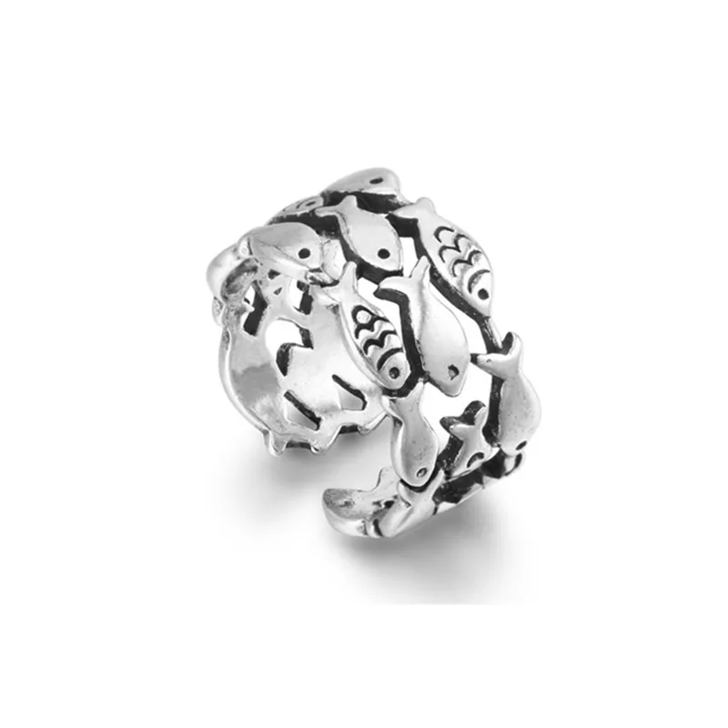 925 пробы серебряные кольца с рыбками античные широкие лица Многослойные открытые