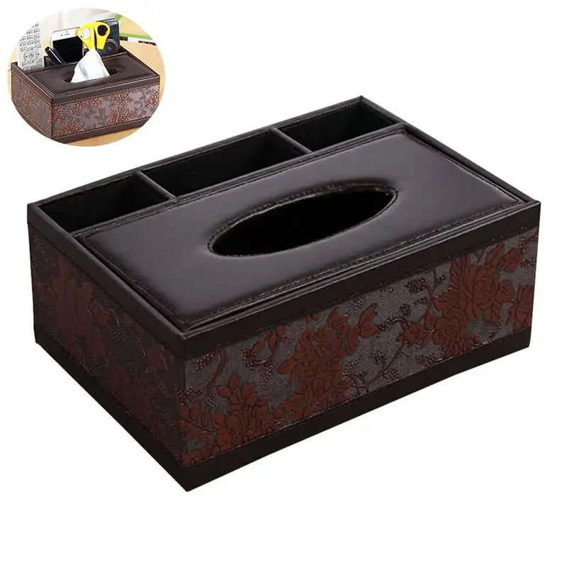 

PU Leather Tissue Box Multifunctional Desktop Organizer Holder Pencil Scissor Remote Control Container Case Napkin Holder