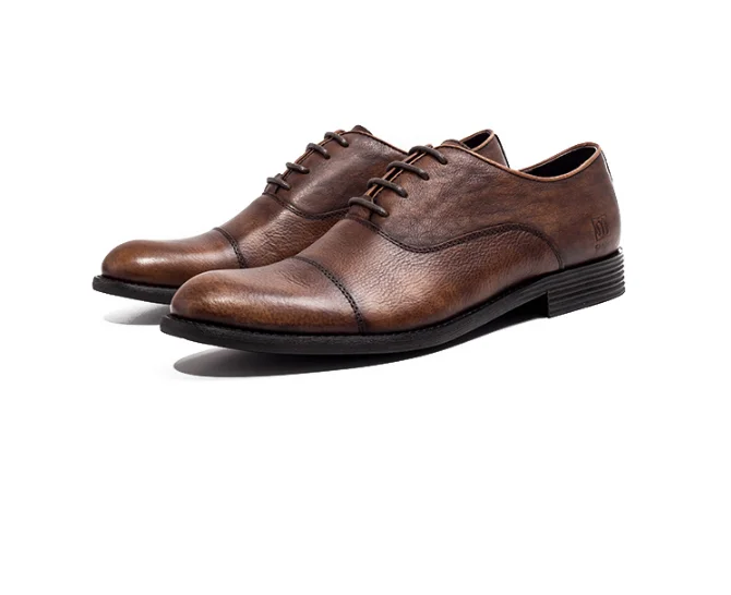 

Vintag Luxury British business Men Oxford shoes retro brown coffee black pointed real leather flats formal dress wedding oxfords