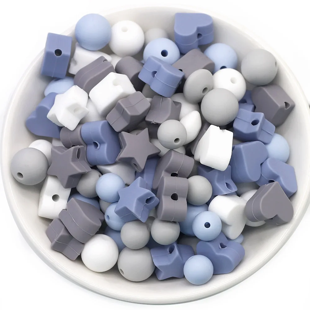 Cute-idea 50pc Silicone Beads Baby Lentil heart Star Shape Nuring Teething Beads Sets DIY Baby Pacifier Chain toys Accessories