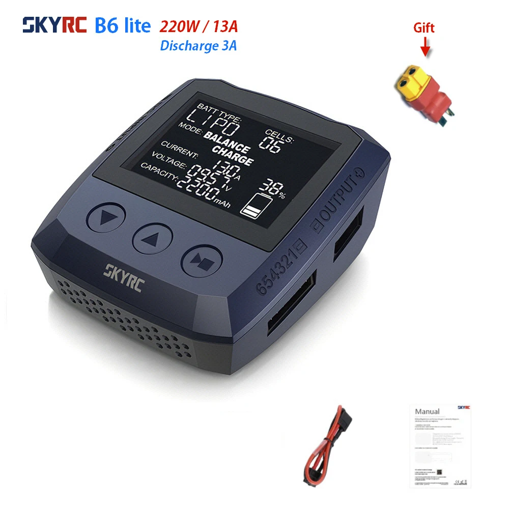 

SKYRC B6 Lite балансирующее зарядное устройство 220 Вт 13A DC умное зарядное устройство для аккумуляторов LiPo LiIon LiFe LiHV NiMH NiCd Pb Запчасти для аккумулято...