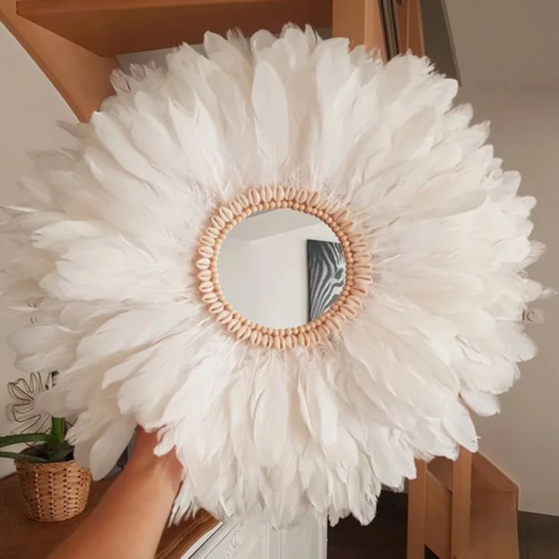 

Feather Mirror Hanging Decorations Children Room Handmade Wall Decor Home Pendant