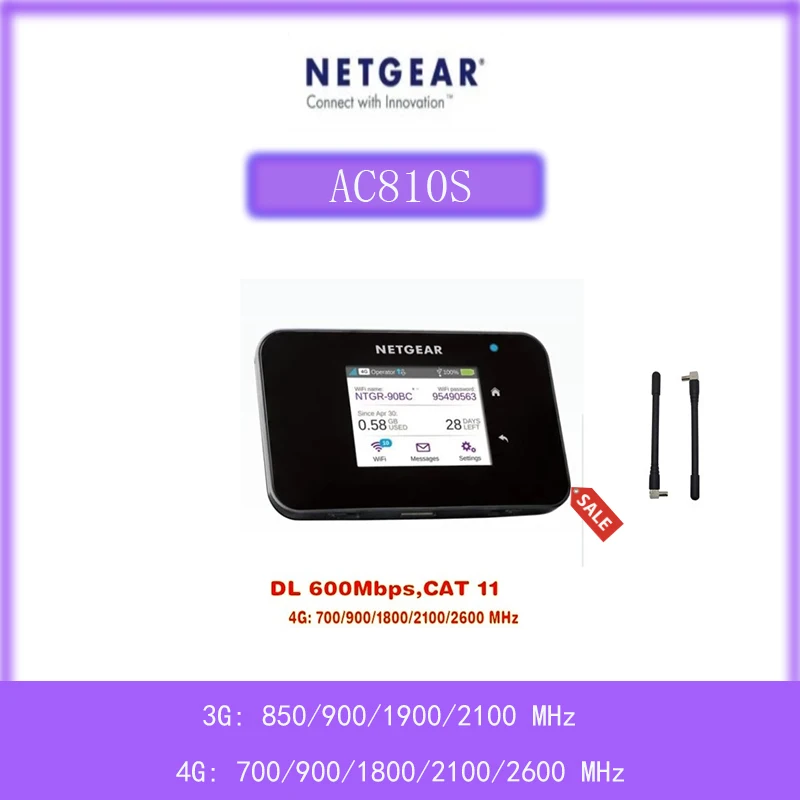 Сетевая карта доступа Netgear Aircard AC810S 810S Cat11 600 Мбит/с 4GX (плюс 2 антенны) Advanced III 4G LTE MiFi