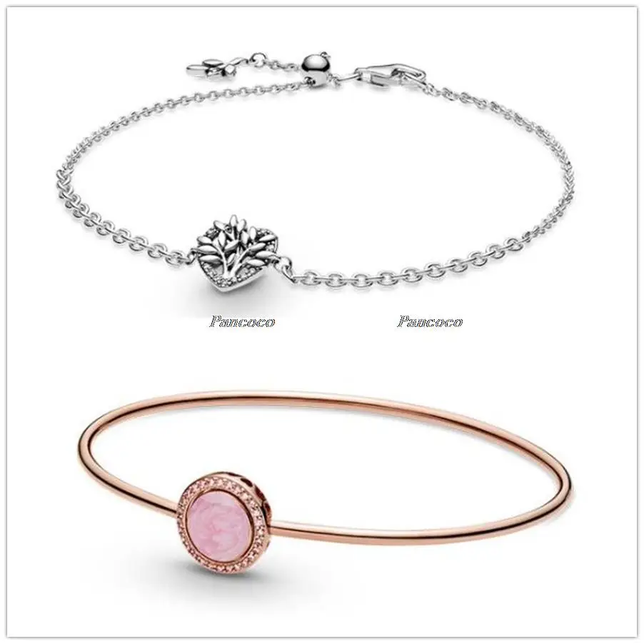 

Authentic 925 Sterling Silver People Heart Family Tree Chain Bracelet Bangle Fit Bead Charm Diy Fashion Jewelry