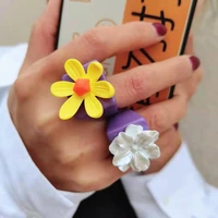 korean fashion purple flower acrylic resin ring for women bohemian style simple geometric heart rings luxury jewelry wholesale