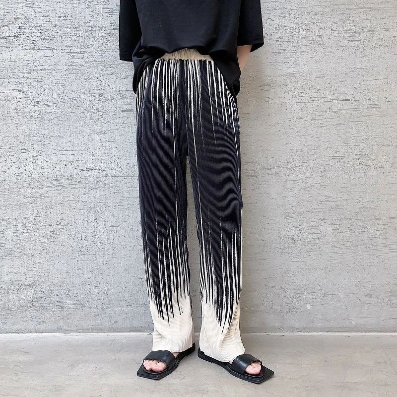 

Мужские брюки с градиентным рисунком, повседневные свободные прямые широкие брюки с поясом на резинке, осень 2021