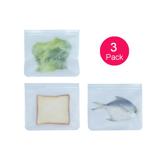 3 Large Силиконовая сумка для хранения еды, многоразовая сумка-морозильник Ziplock, герметичный кухонный органайзер для фруктов, одобрено FDA, BPA бесплатно - Цвет: 3 Large
