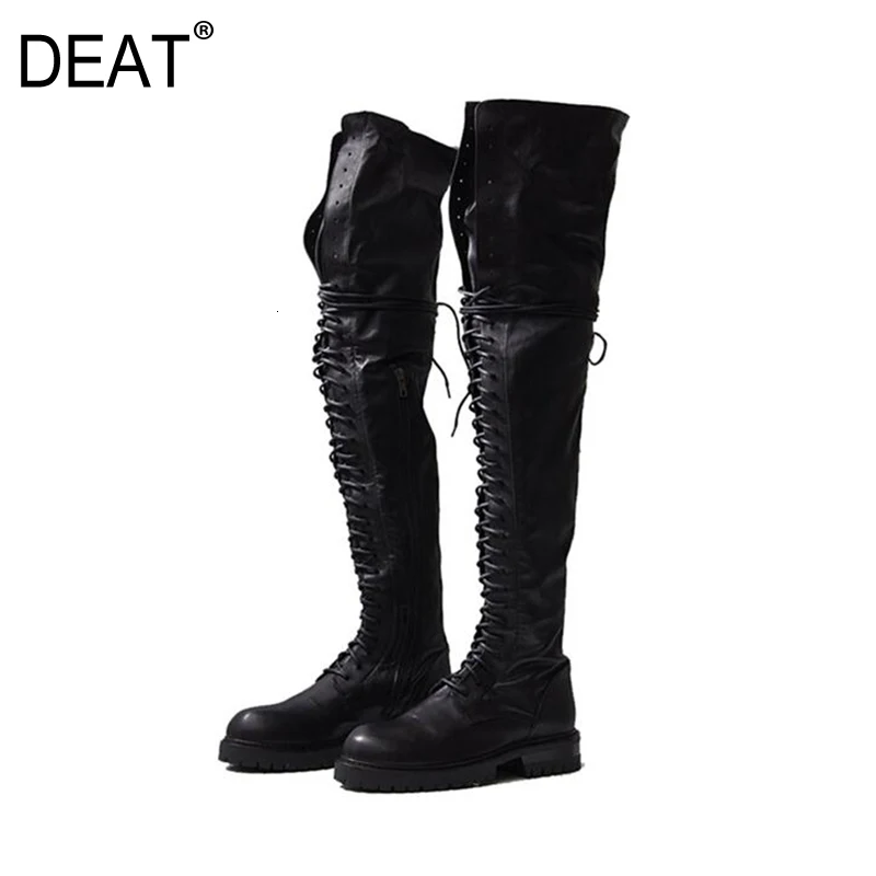 [DEAT] женские черные повседневные высокие сапоги-трубы из искусственной кожи с