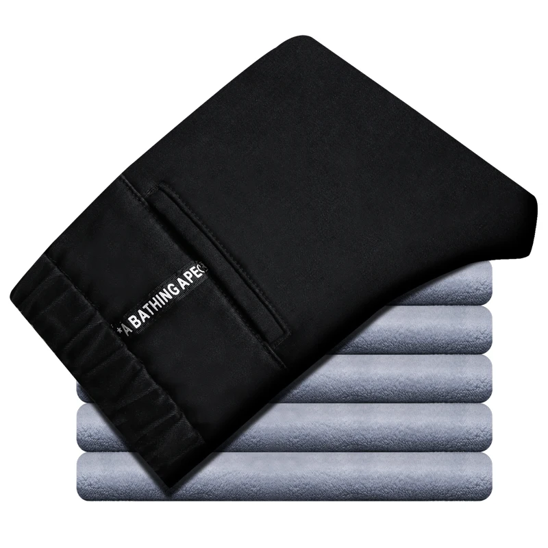 

Мужские зимние черные эластичные Прямые повседневные утепленные мужские брюки на завязках зимние повседневные длинные джинсы