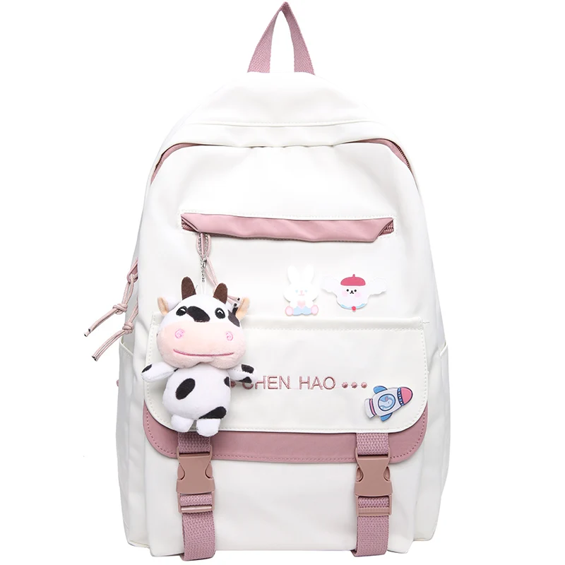 

Fresh Embroidery Panelled Backpack Women Waterproof Nylon Cute School Bags for Teenage Girls Harajuku Travel Bag Ladies Ruckpack