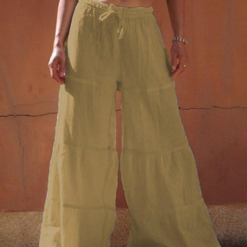 

Vintage Women's Wide Leg Trousers 2021 Solid Pants Casual Elastic Waist Long Pantalon Palazzo Female Plus Size Turnip