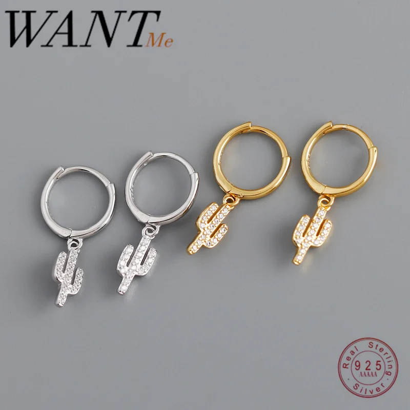 Женские серьги кактус WANTME из подлинного стерлингового серебра 925 пробы с пряжкой