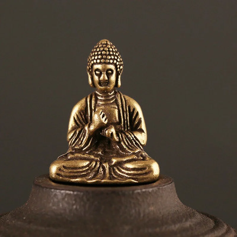 

Mini Portable Vintage Brass Buddha Statue Pocket Sitting Buddha Figure Sculpture Home Office Desk Decorative Ornament