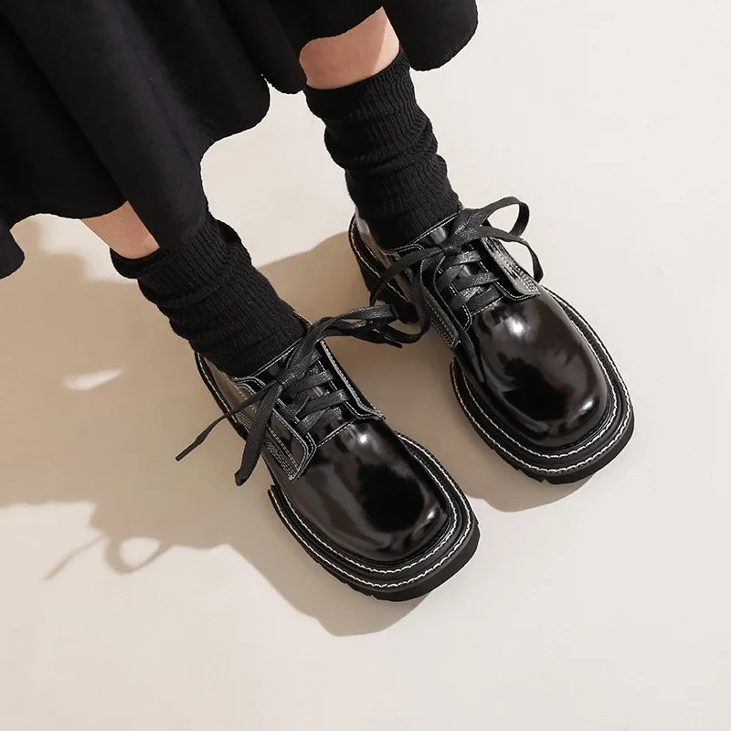 

FEDONAS Famale Lace Up Genuine Leather Women Shoes Elegant Round Toe Chunky Heels Pumps Summer Autumn Party Casual Shoes Woman