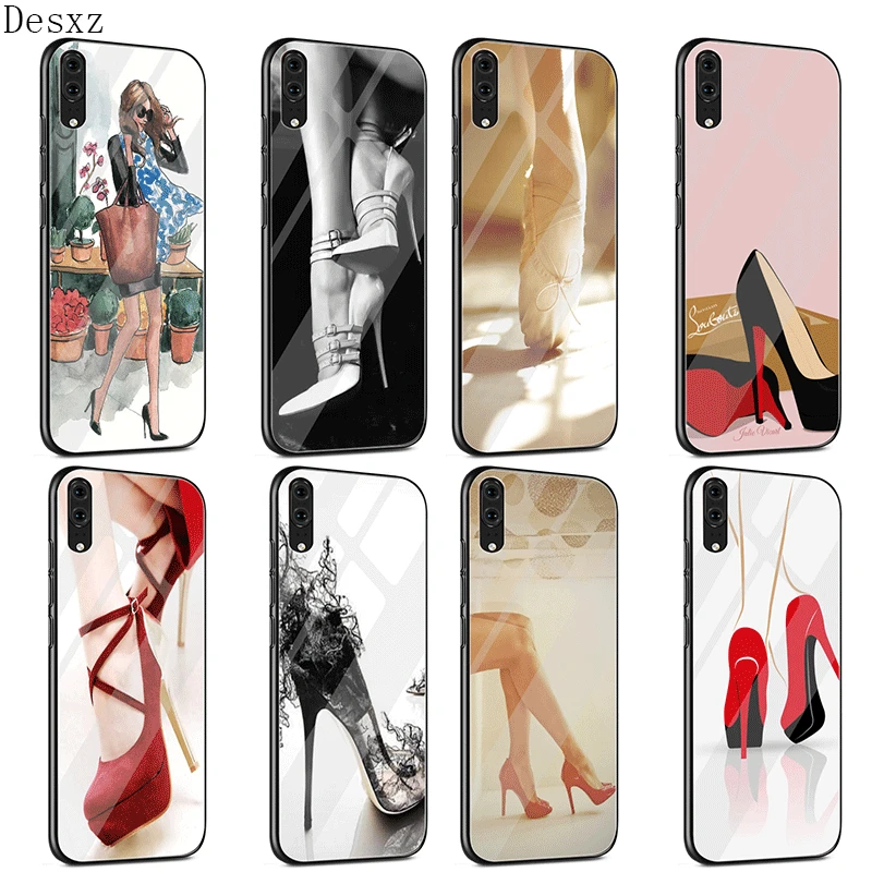 Стеклянный Чехол для мобильного телефона обувь на высоком каблуке балетки huawei P30