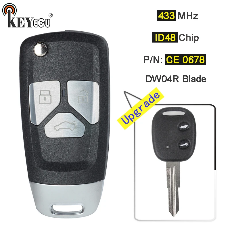 KEYECU 433 МГц ID48 чип P/N:CE 0678 модель: RK950EUT обновлен флип дистанционный ключ брелок от
