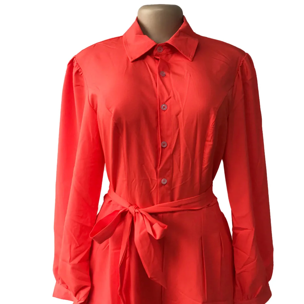 

Autumn New 2021 Women's Temperament Solid Color High Waist Commute Jumpsuit Lapel Long Sleeve African Europe America