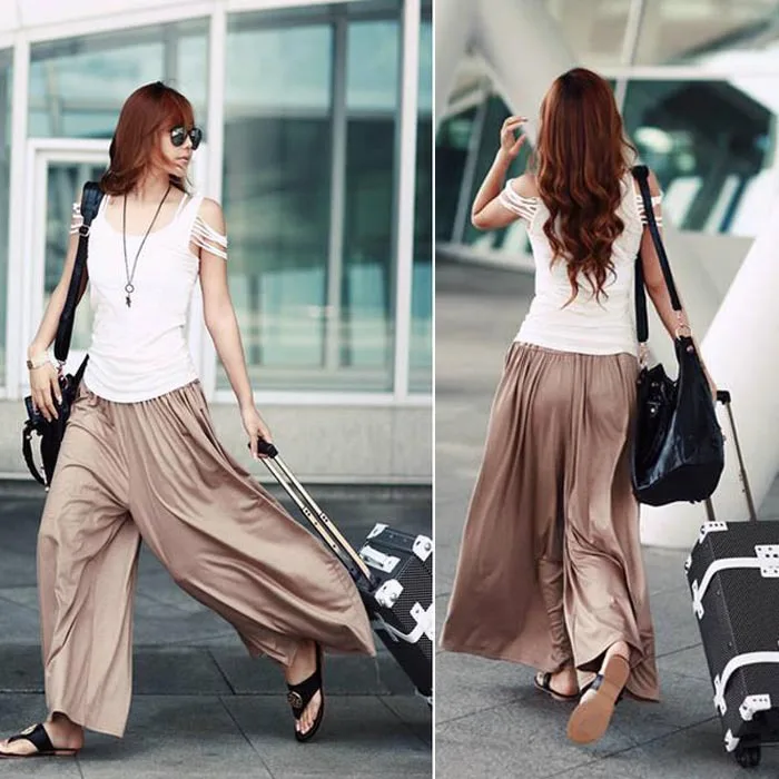 

SuperAen Casual Fashion Women's Pants Wide Leg Pants Popular Loose Pants Loose Elastic Waist Pants